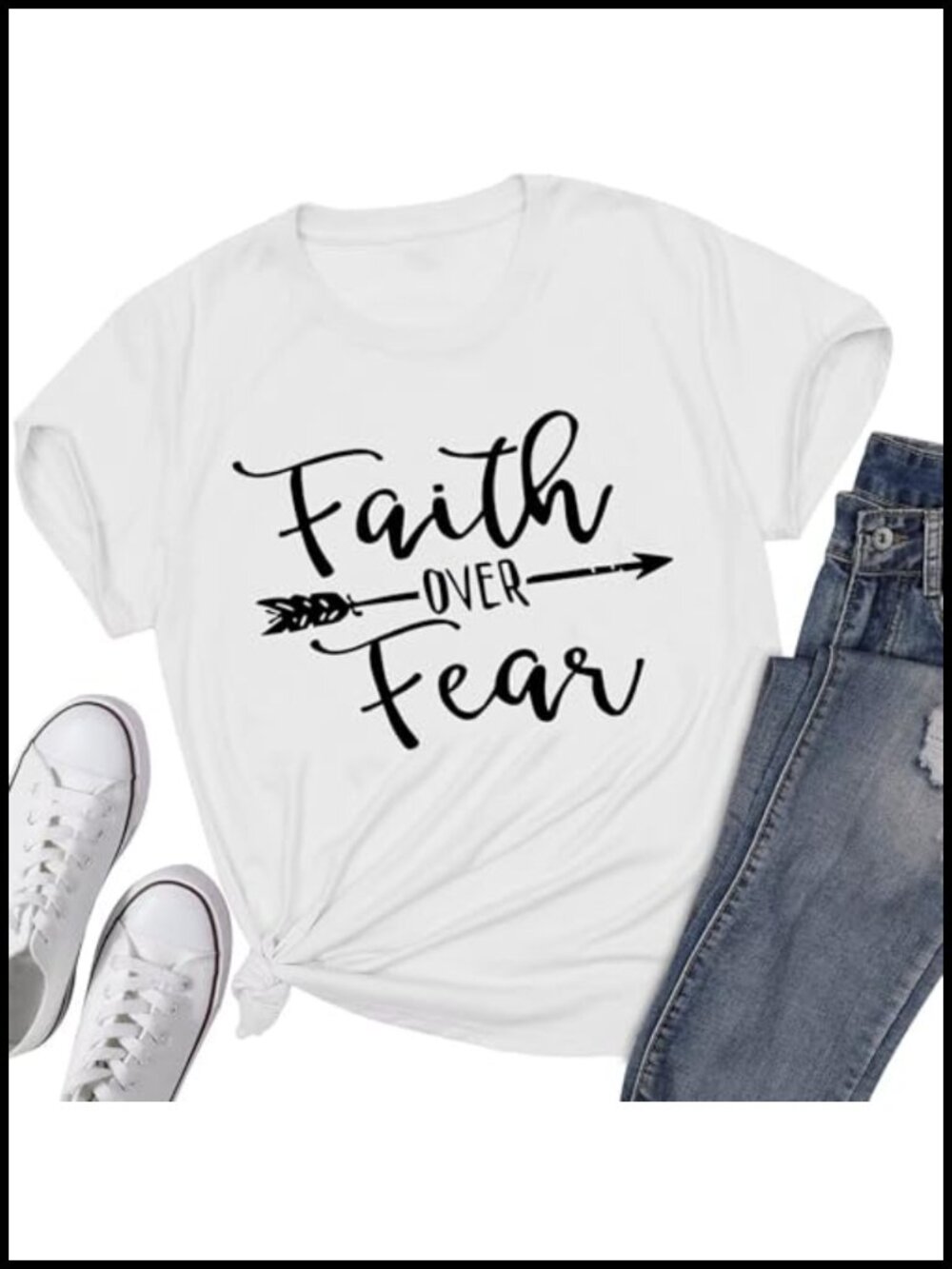 Faith Over Fear Letter Graphic Tee Christian Crew Neck Short Sleeve T-Shirt